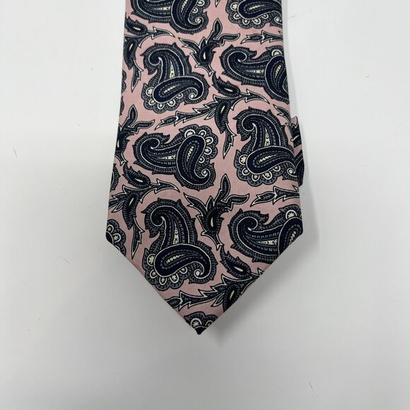Jarrod’s Tie, 100% Silk, Made By Hand, Printed In England, Pink & Navy Paisley - Picture 13 of 14